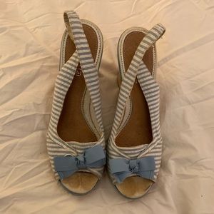 Sperry Top-Sider Blue White Seersucker Cork Wedges